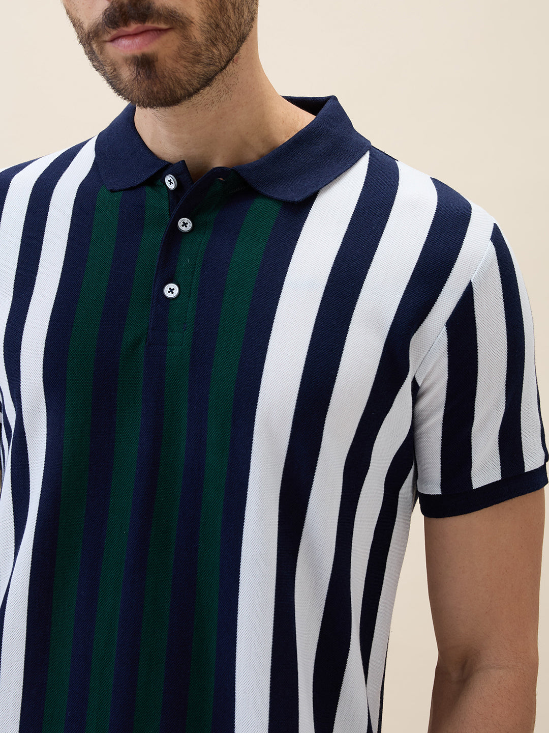 Men's Striped Polo Collar Half Sleeves Regular Fit Tshirt