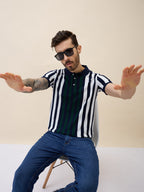 Men's Striped Polo Collar Half Sleeves Regular Fit Tshirt