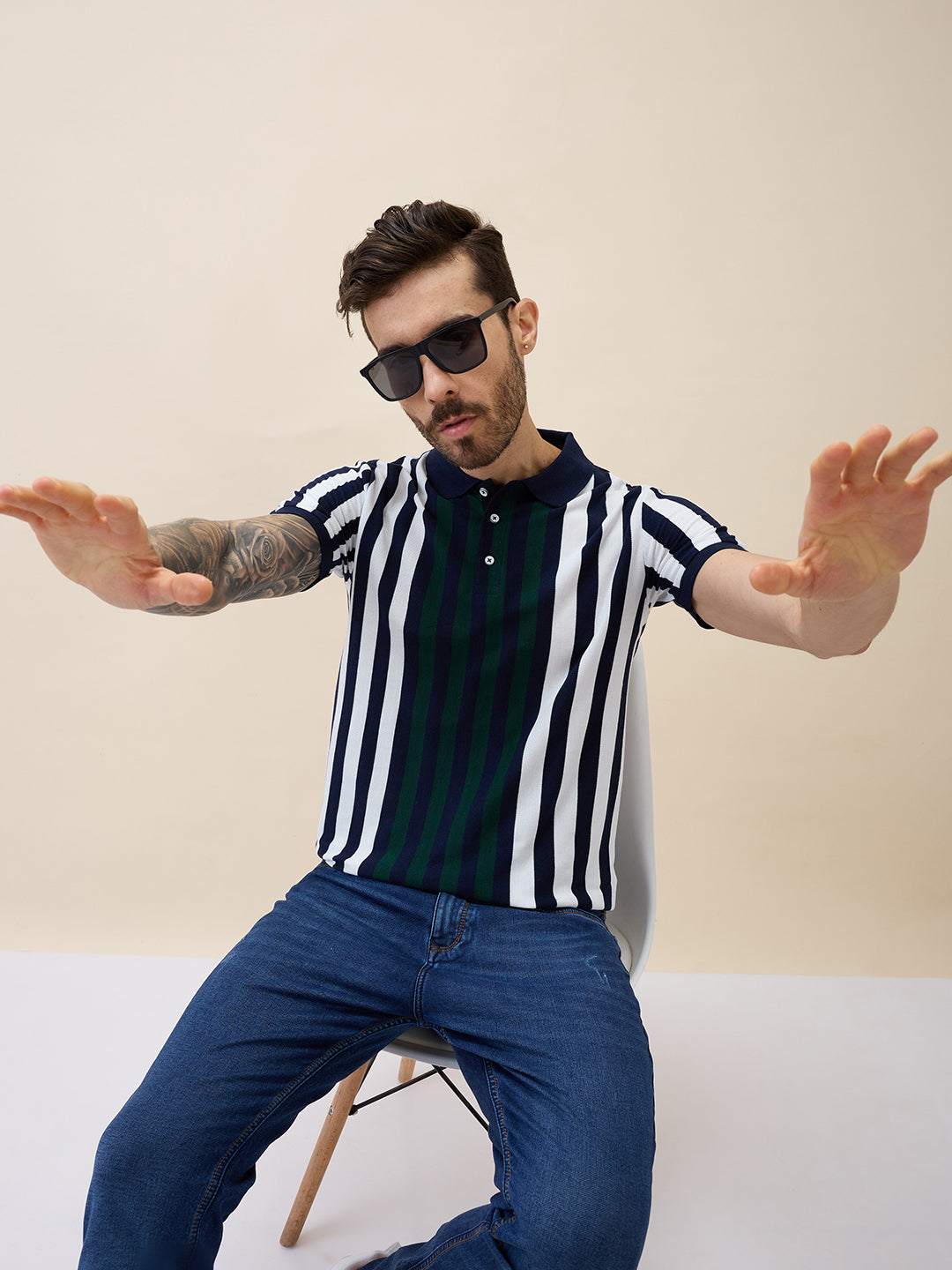 Men's Striped Polo Collar Half Sleeves Regular Fit Tshirt