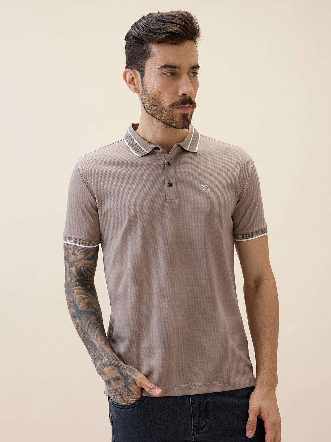 Mens Solid Polo Collar Half Sleeves Regular Fit Tshirt Secondary image