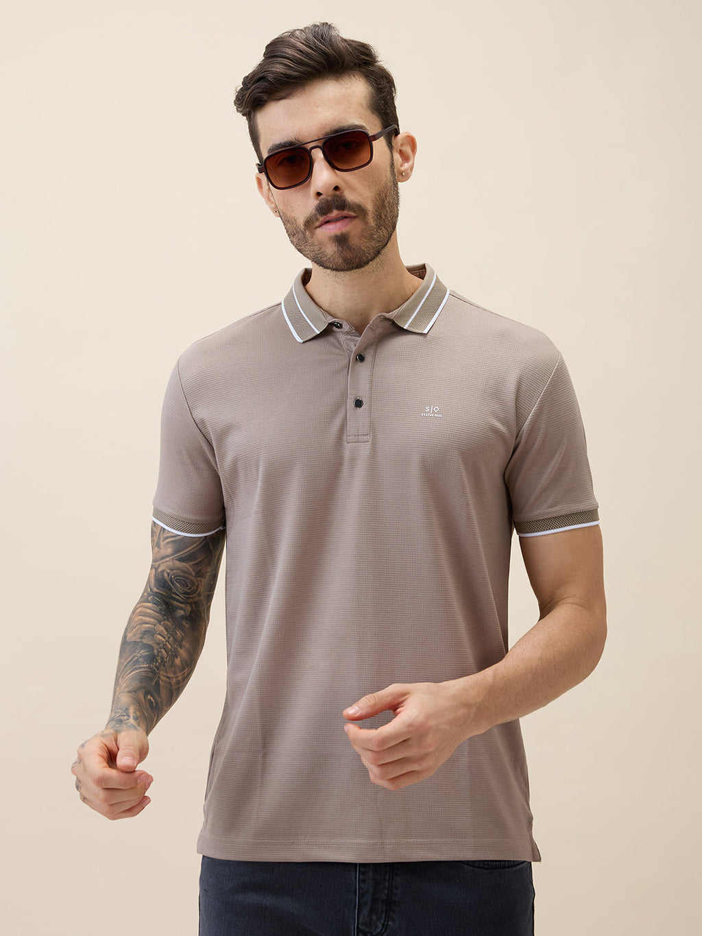 Mens Solid Polo Collar Half Sleeves Regular Fit Tshirt