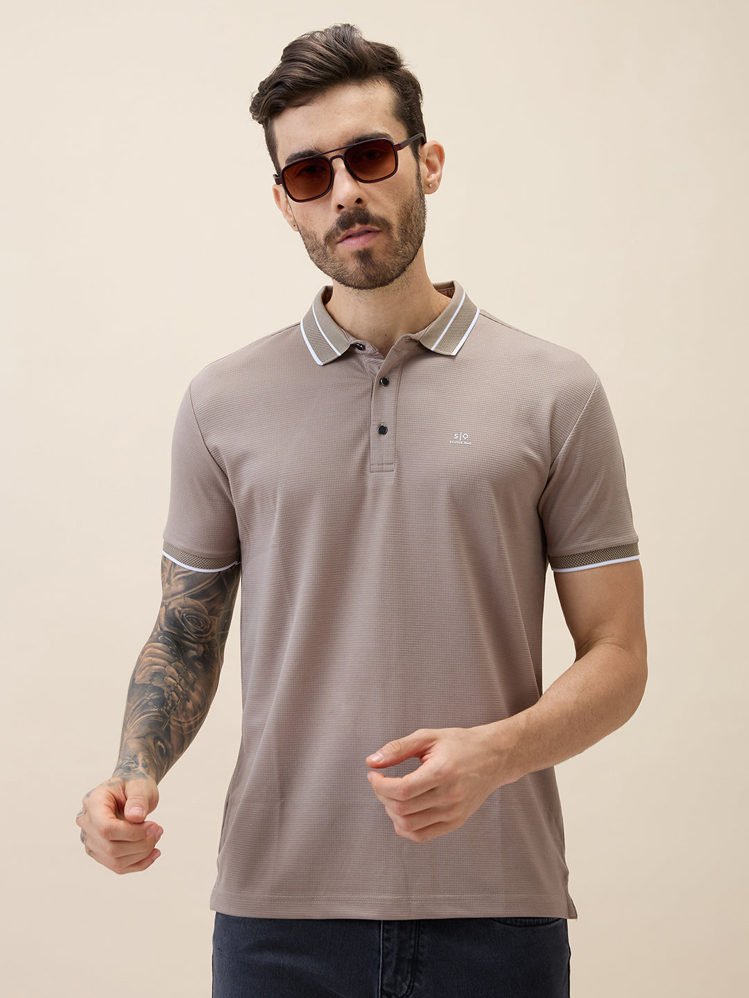 Mens Solid Polo Collar Half Sleeves Regular Fit Tshirt