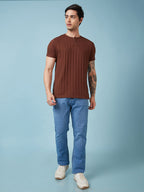 Men's Solid Henley Neck Half Sleeves T-shirts