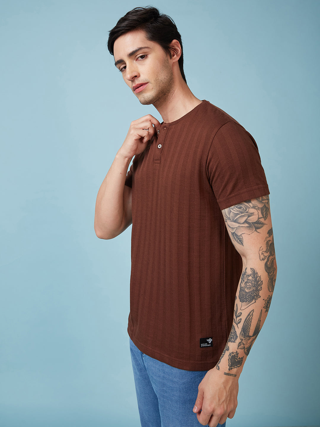 Men's Solid Henley Neck Half Sleeves T-shirts Secondary image