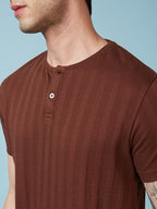 Men's Solid Henley Neck Half Sleeves T-shirts