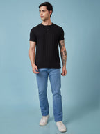 Men's Solid Henley Neck Half Sleeves T-shirt
