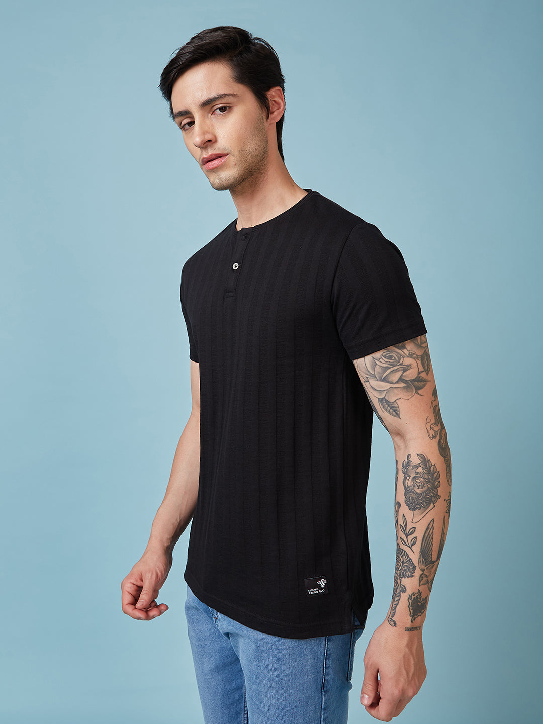 Men's Solid Henley Neck Half Sleeves T-shirt