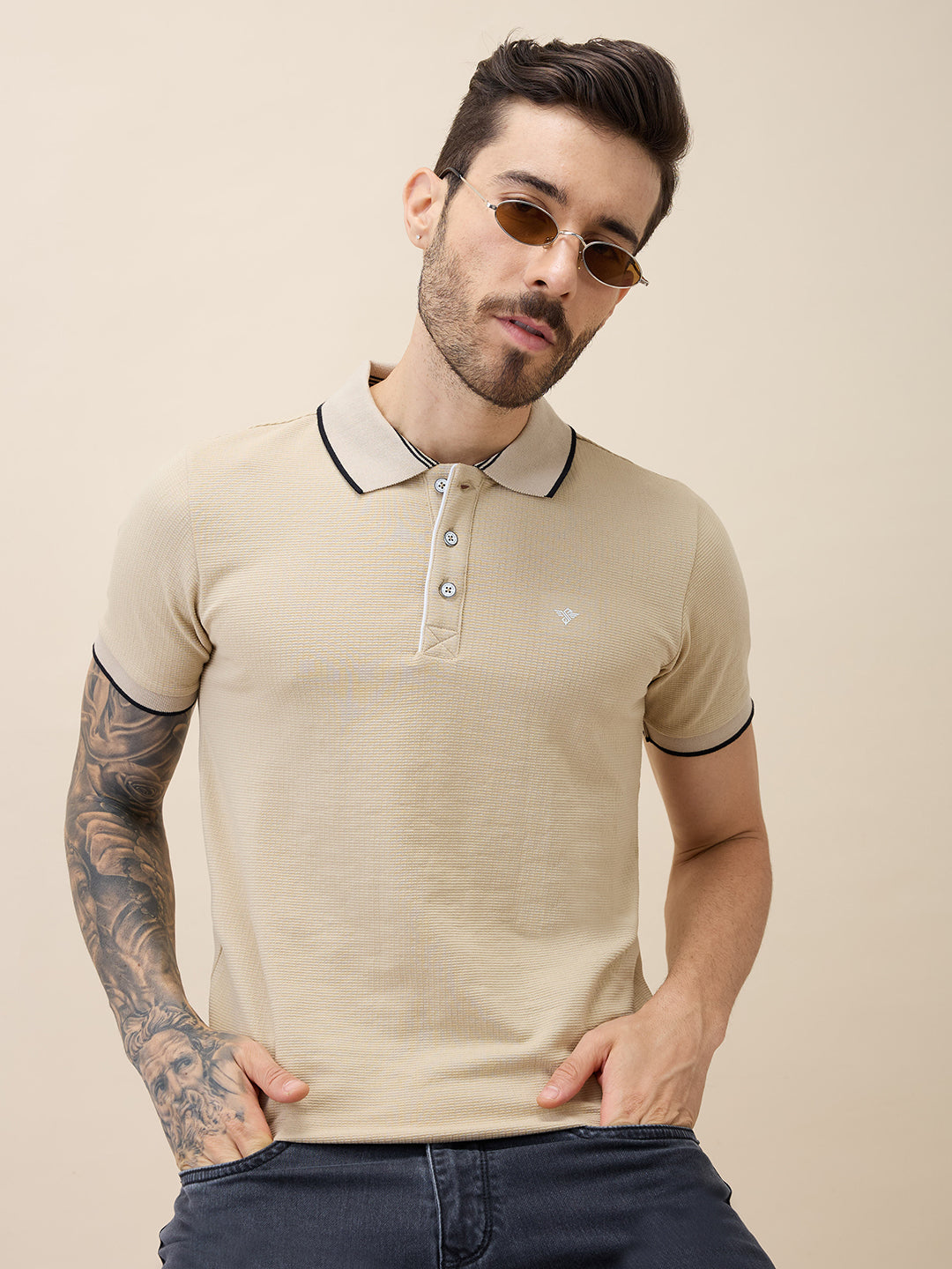 Men's Solid Polo Collar Half Sleeves Regular Fit Tshirt