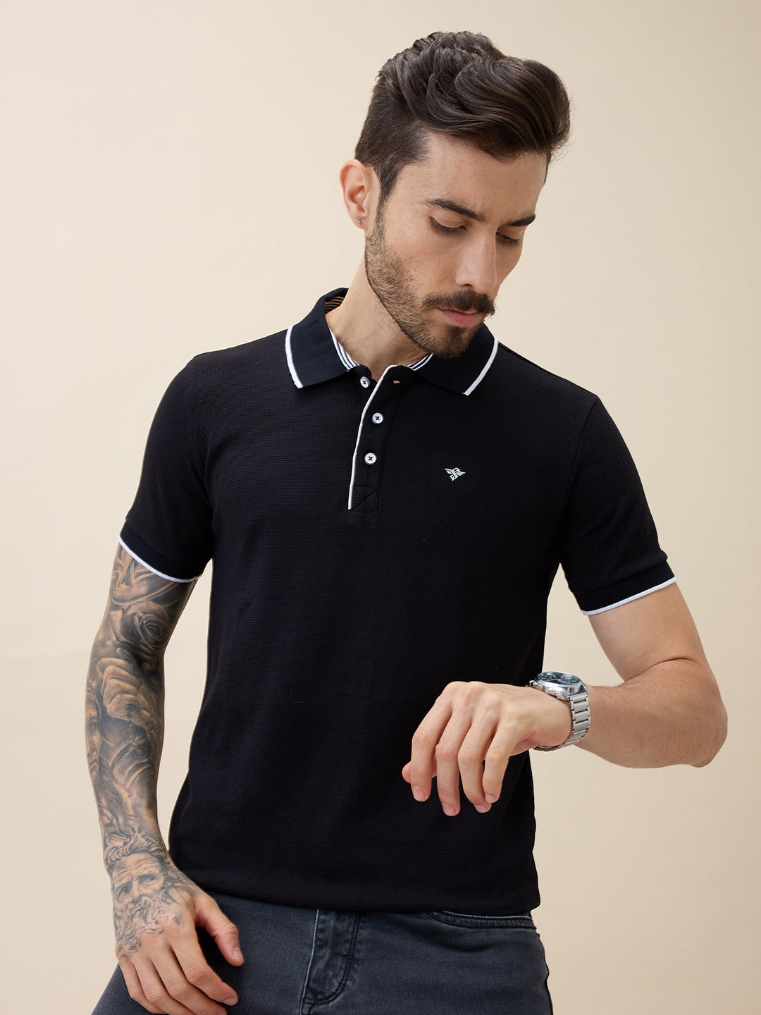 Men's Solid Polo Collar Half Sleeves Regular Fit Tshirt