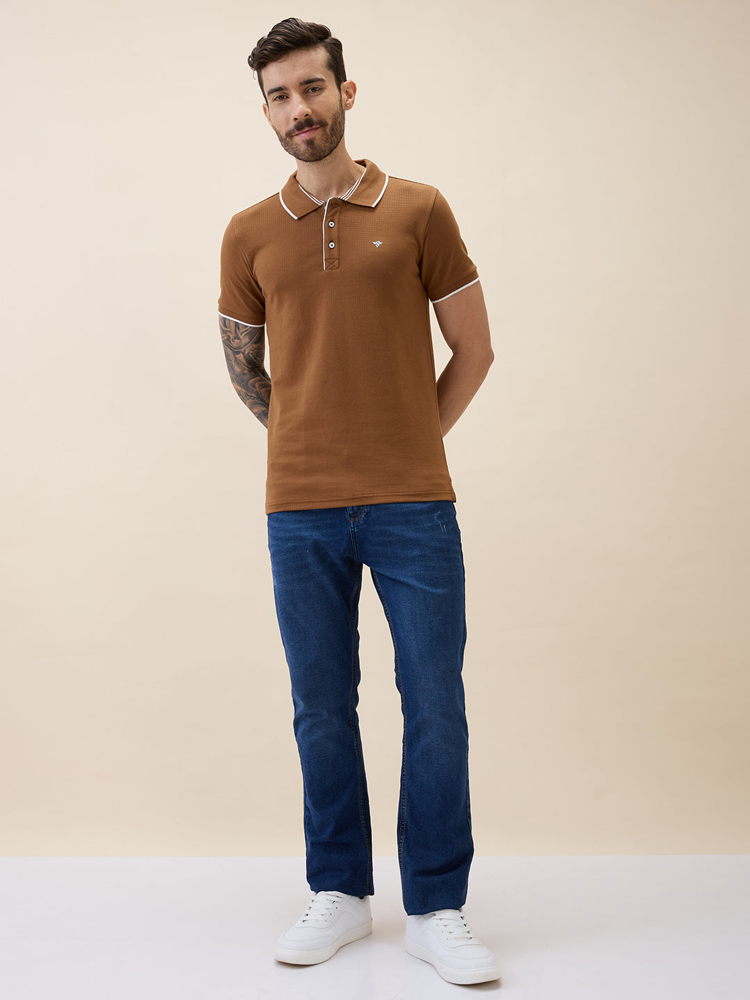 Mens Solid Polo Collar Half Sleeves Regular Fit Tshirt