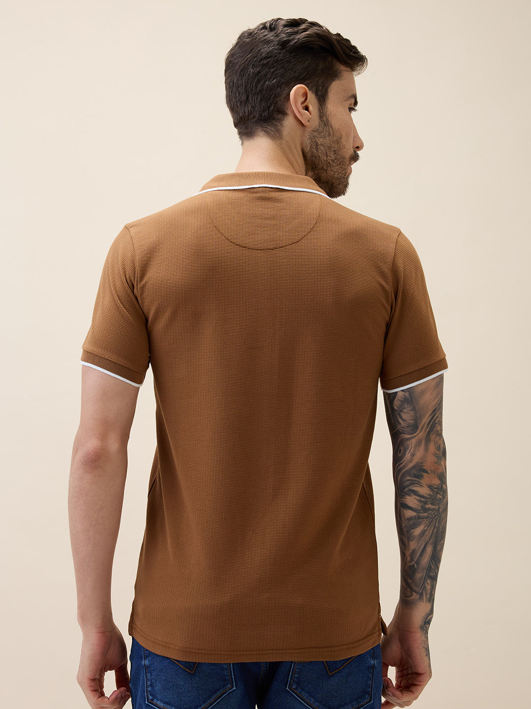 Mens Solid Polo Collar Half Sleeves Regular Fit Tshirt