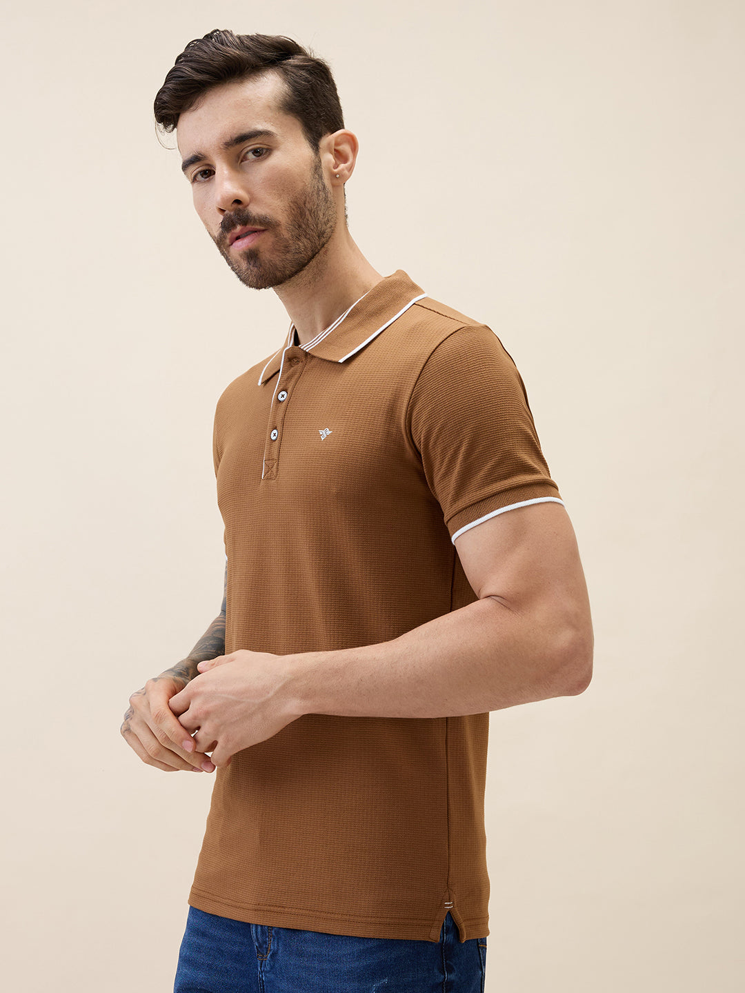 Mens Solid Polo Collar Half Sleeves Regular Fit Tshirt