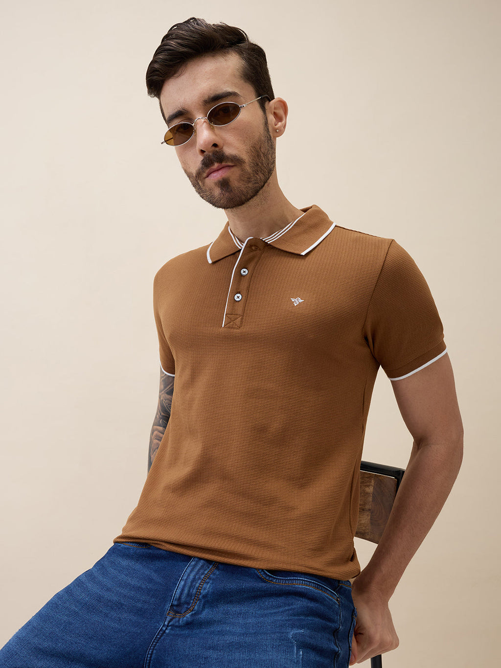Mens Solid Polo Collar Half Sleeves Regular Fit Tshirt