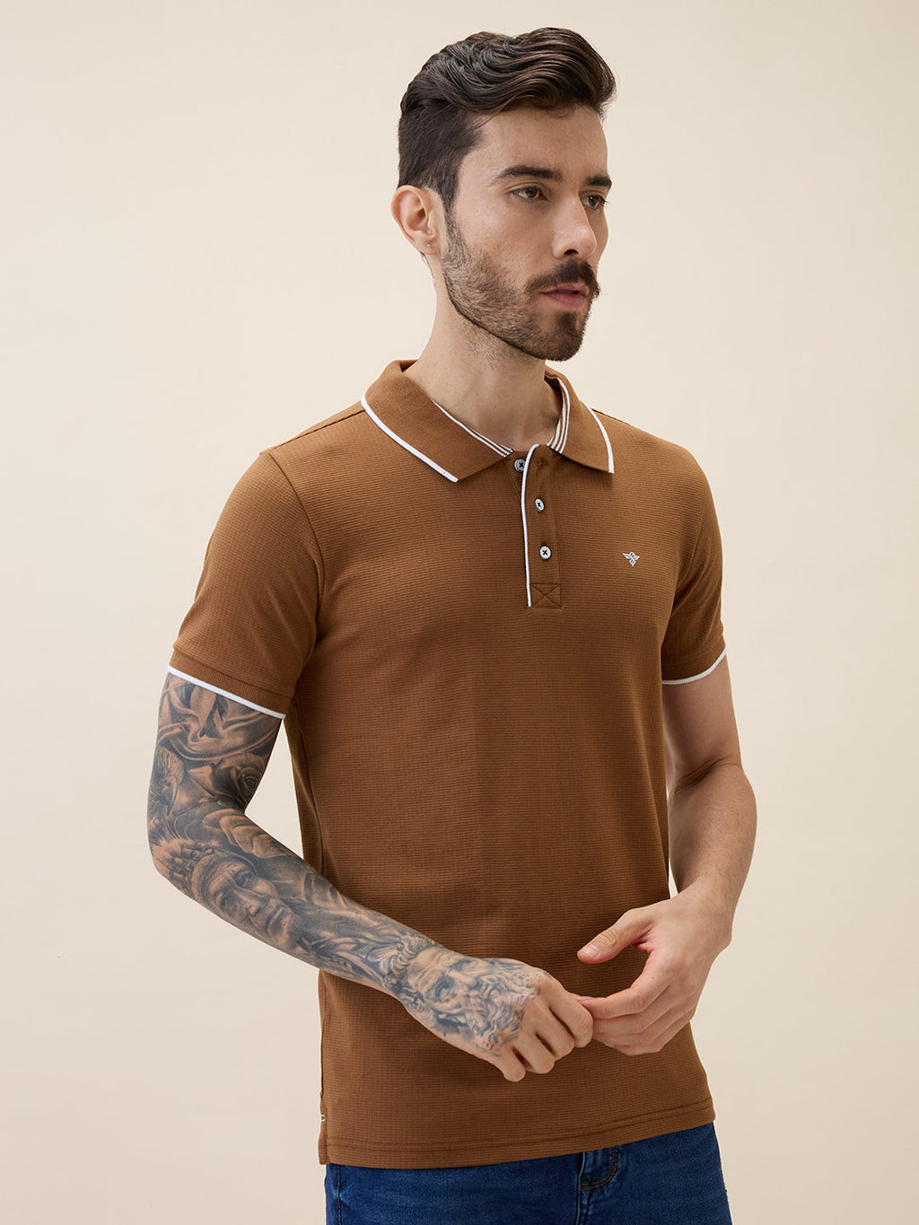 Mens Solid Polo Collar Half Sleeves Regular Fit Tshirt