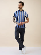 Men's Striped Polo Collar Half Sleeves Regular Fit Tshirt