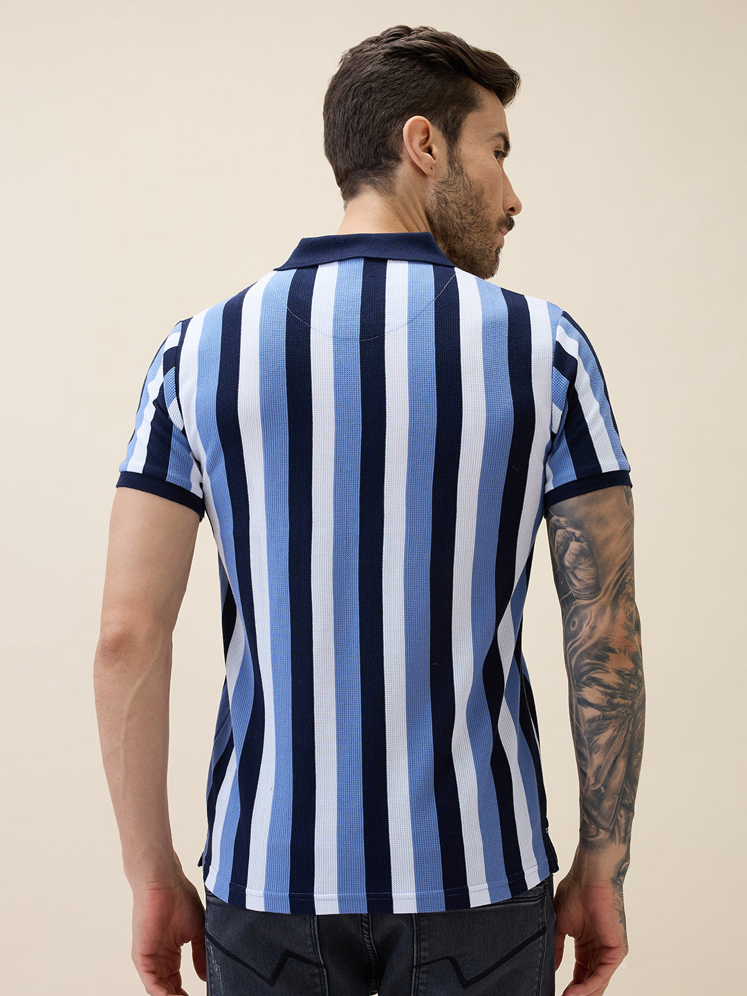 Men's Striped Polo Collar Half Sleeves Regular Fit Tshirt