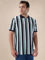 Sage/Navy Striped Polo