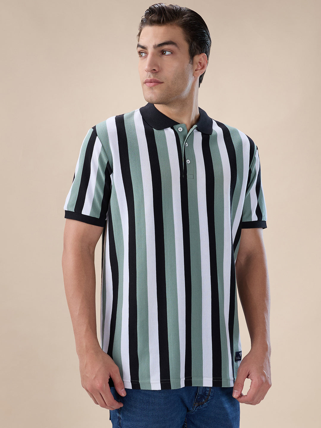 Sage/Navy Striped Polo