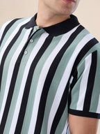 Sage/Navy Striped Polo