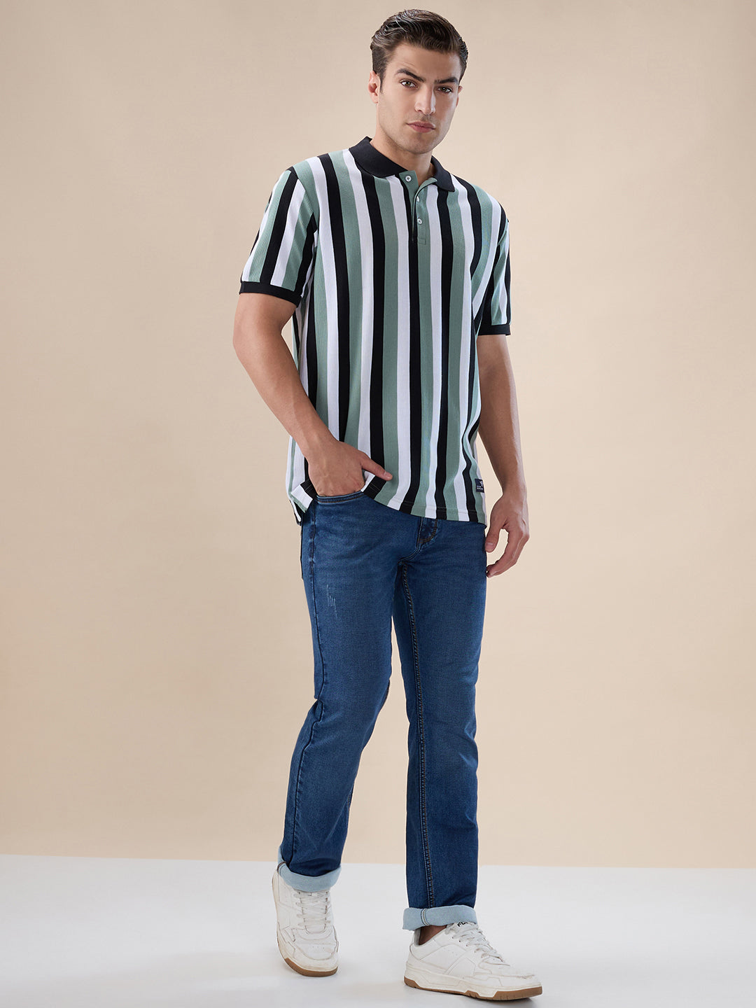 Sage/Navy Striped Polo