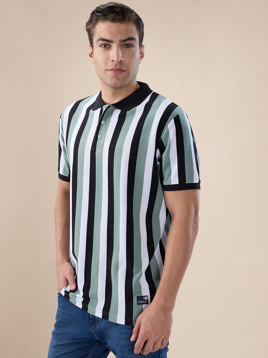 Sage/Navy Striped Polo