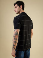 Mens All-Over Stripes Printed Half Sleeves Regular Fit Tshirt