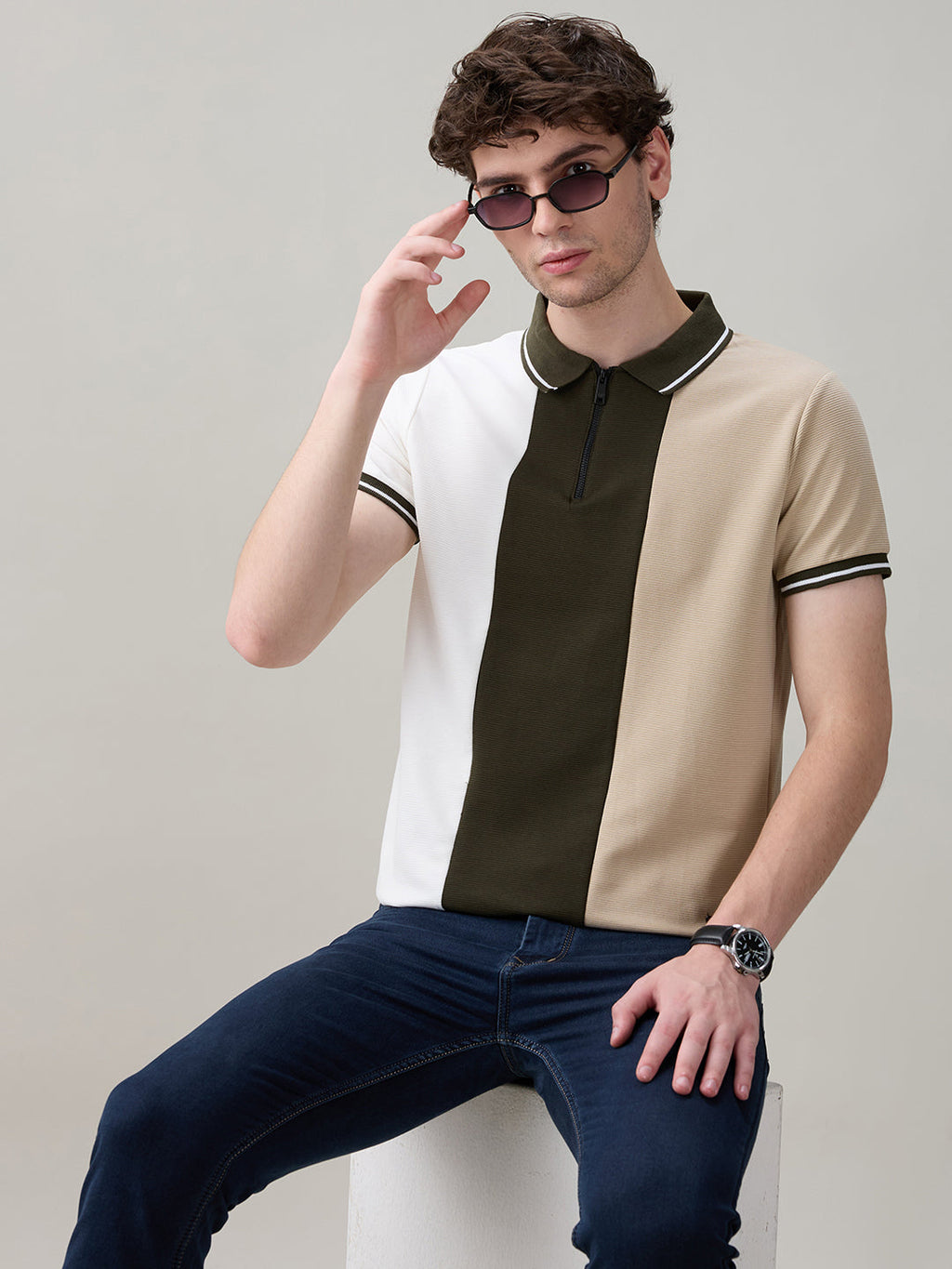Status Quo Men's Cut & Sew Polo Collar Half Sleeves Regular Fit T-Shirt