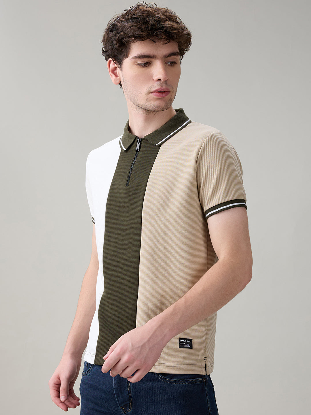 Status Quo Men's Cut & Sew Polo Collar Half Sleeves Regular Fit T-Shirt Secondary image