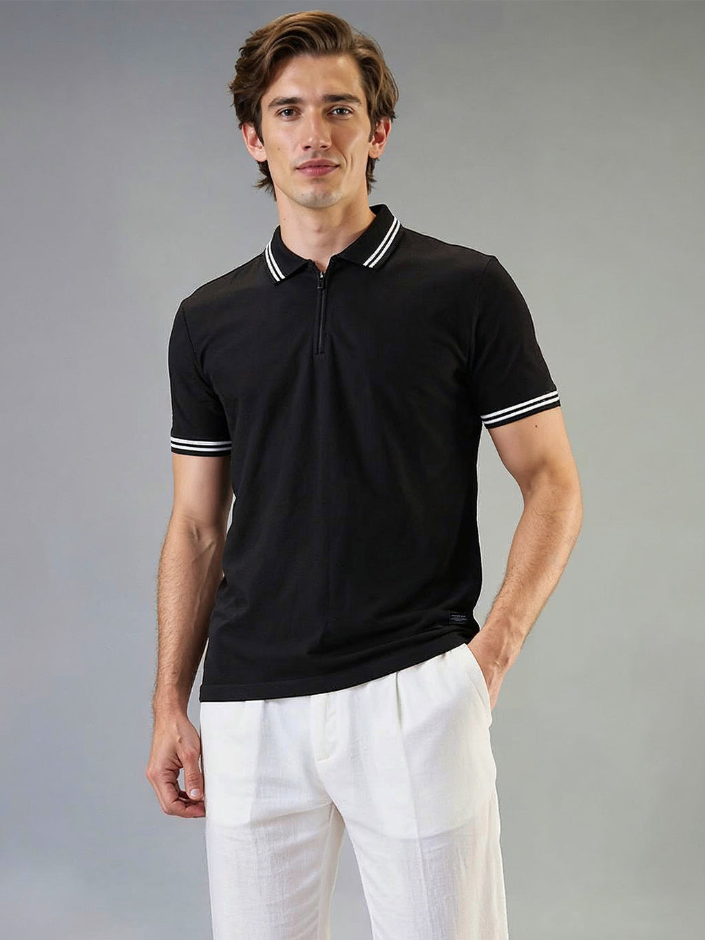 Status Quo Men's Solid Polo Collar Half Sleeves Regular Fit T-shirt