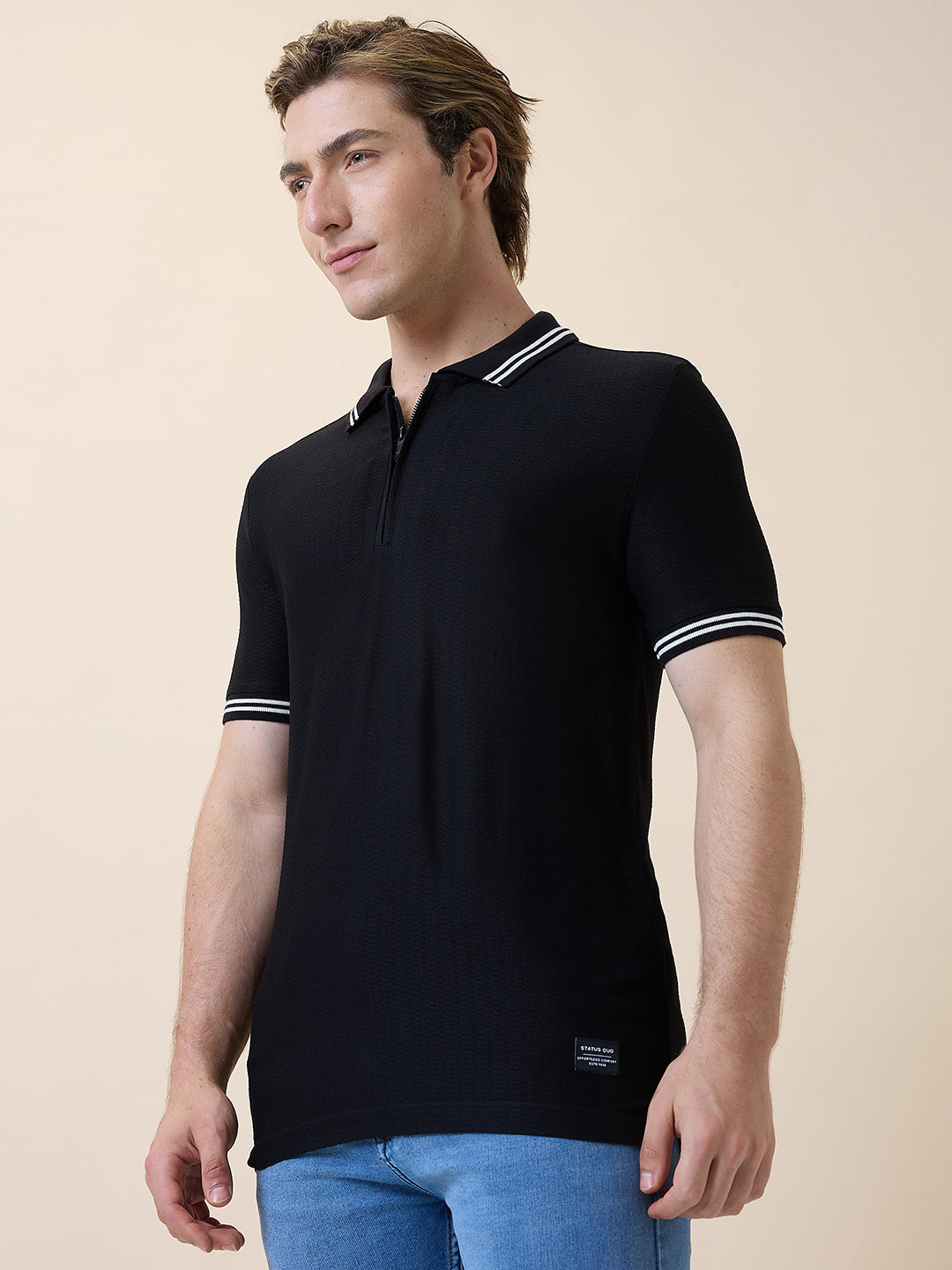 Status Quo Men's Solid Polo Collar Half Sleeves Regular Fit T-shirt Secondary image