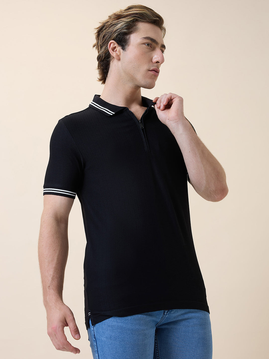 Status Quo Men's Solid Polo Collar Half Sleeves Regular Fit T-shirt
