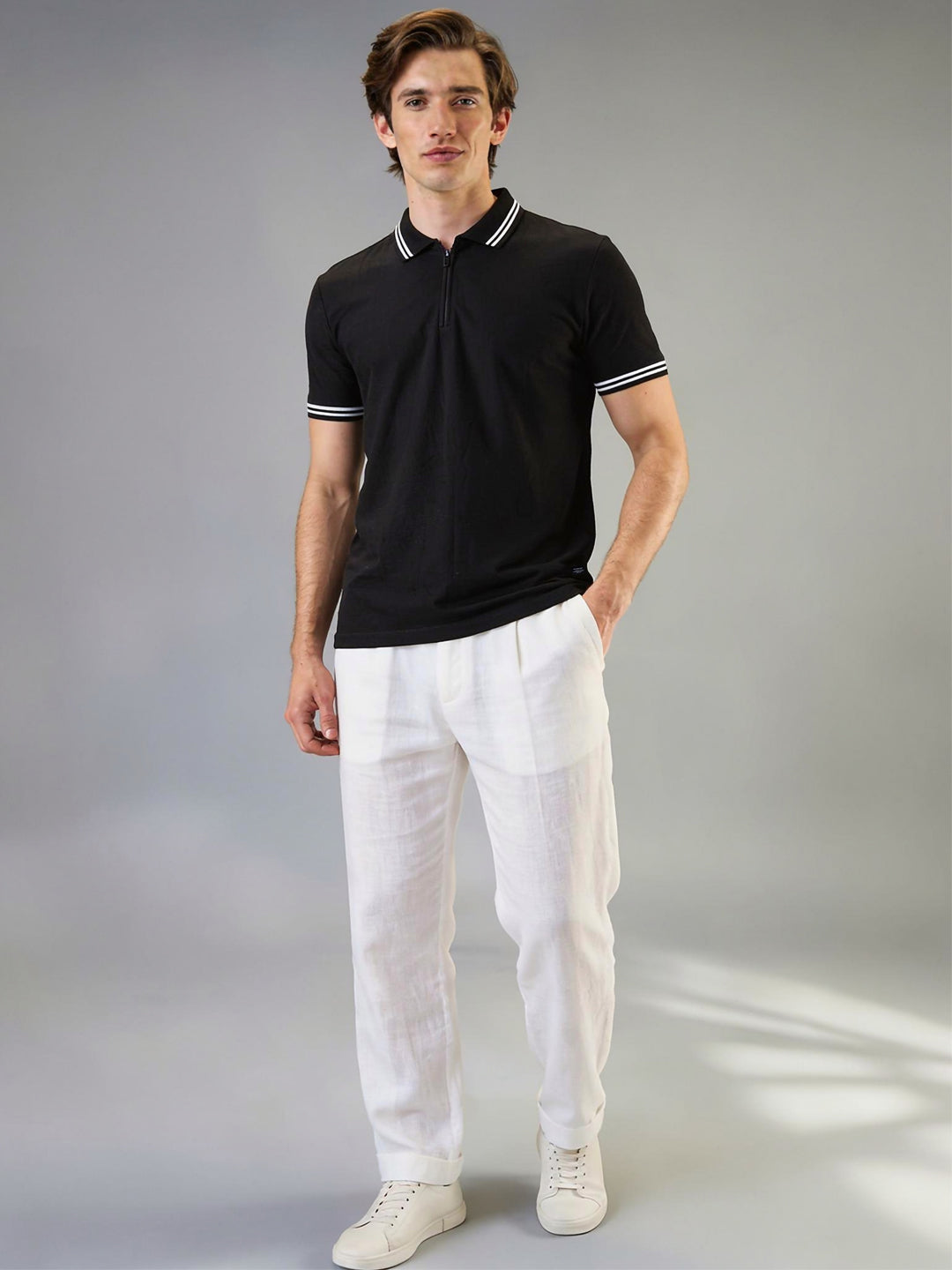 Status Quo Men's Solid Polo Collar Half Sleeves Regular Fit T-shirt