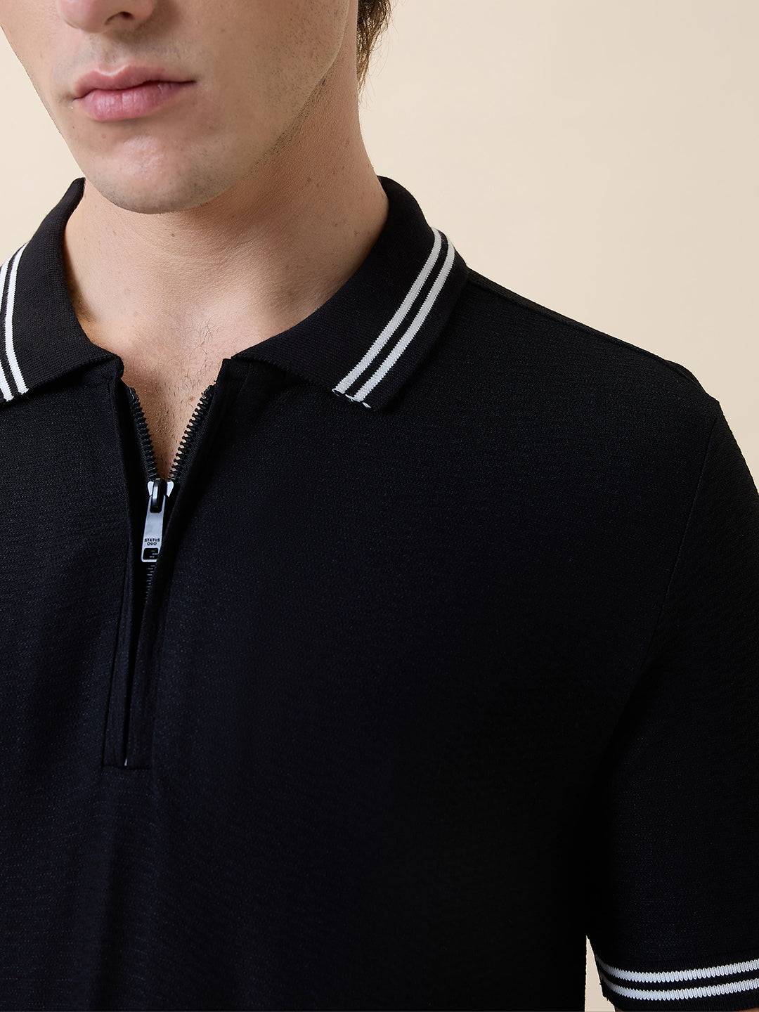 Status Quo Men's Solid Polo Collar Half Sleeves Regular Fit T-shirt