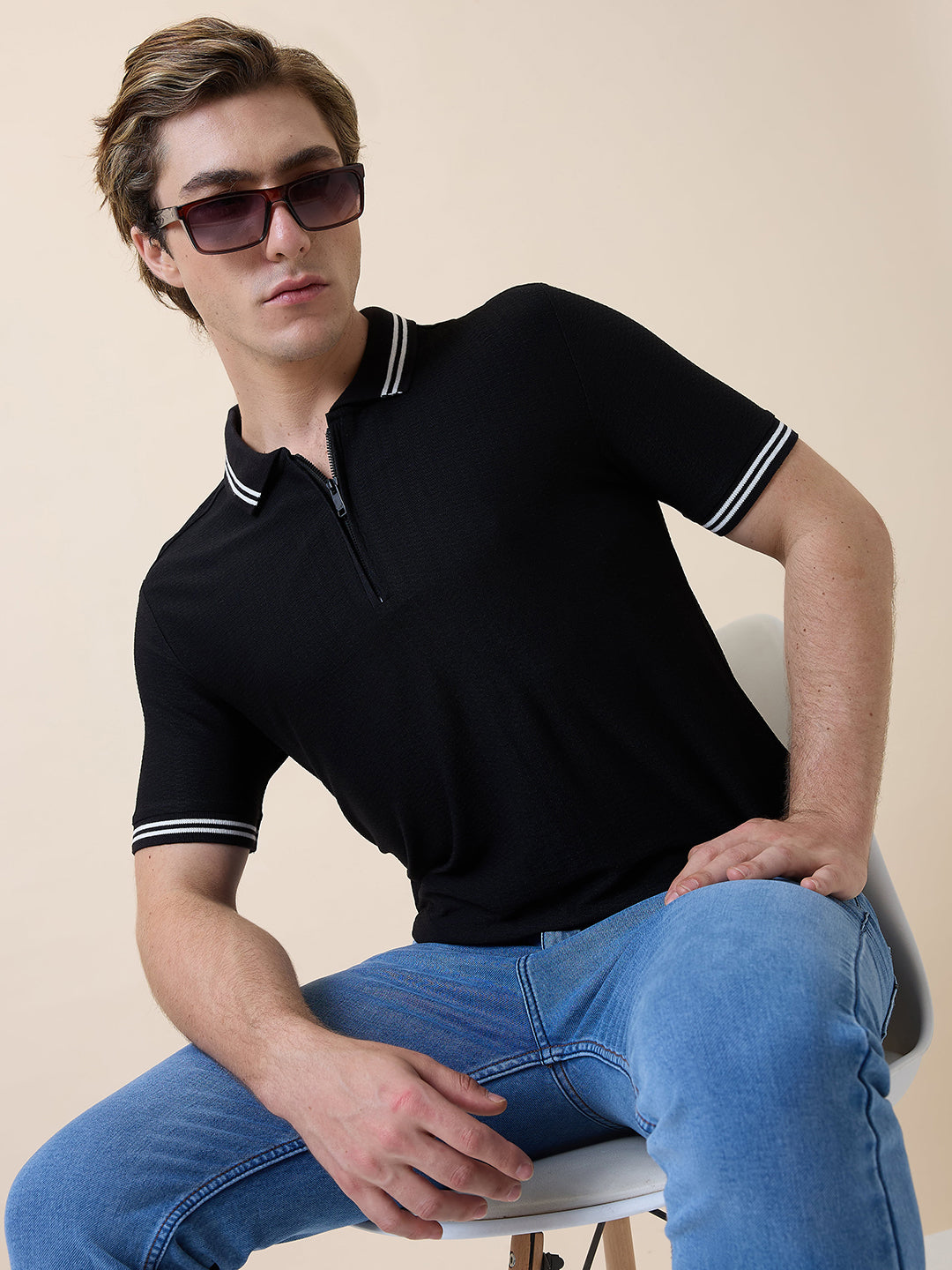 Status Quo Men's Solid Polo Collar Half Sleeves Regular Fit T-shirt