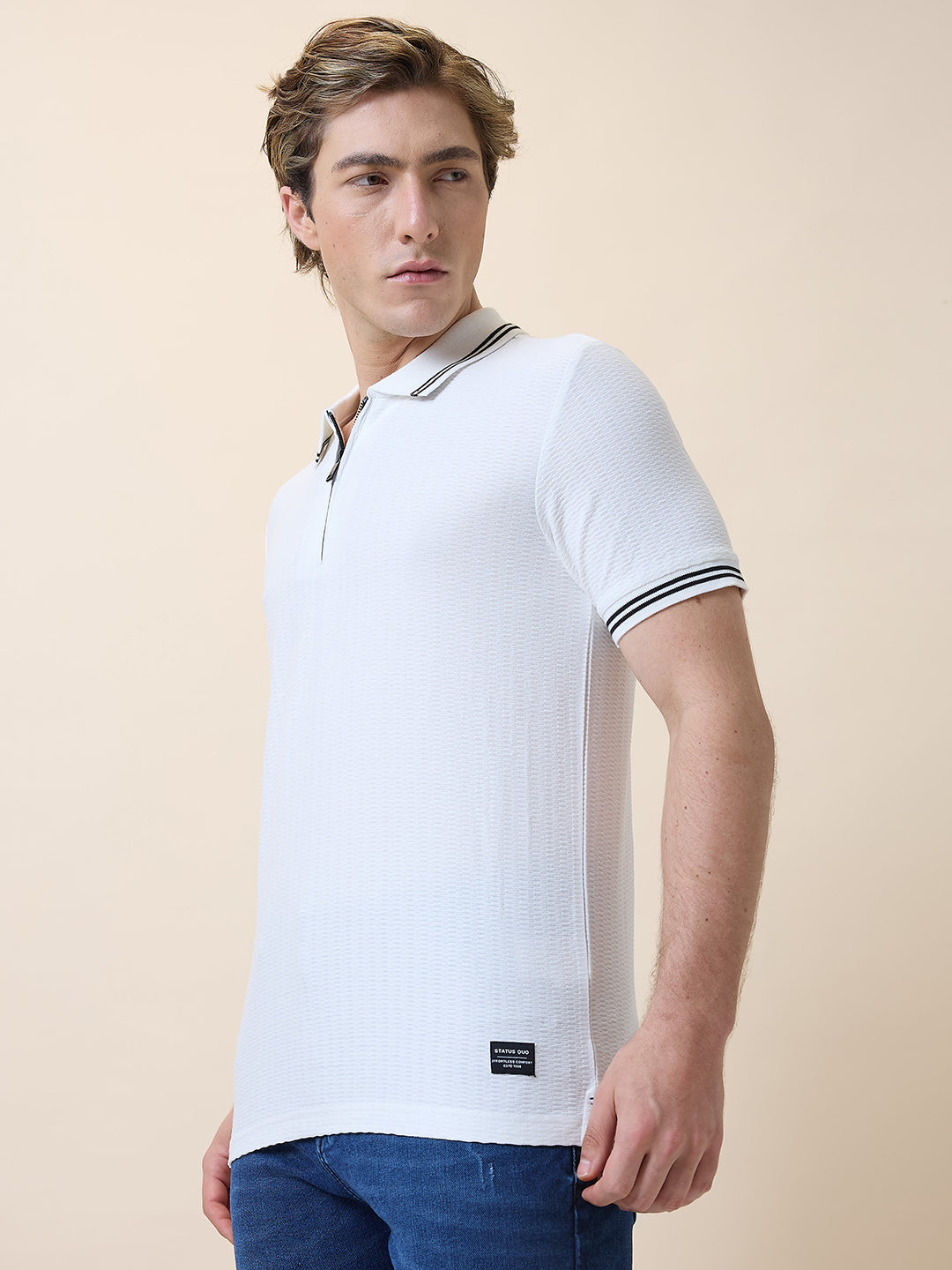 Men's Solid Polo Collar Half Sleeves Regular Fit T-shirt