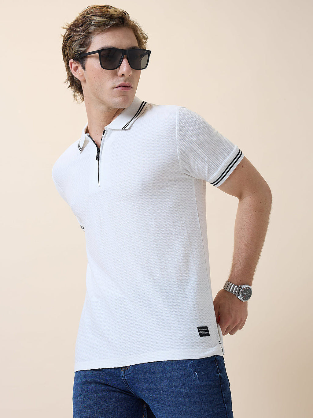 Men's Solid Polo Collar Half Sleeves Regular Fit T-shirt