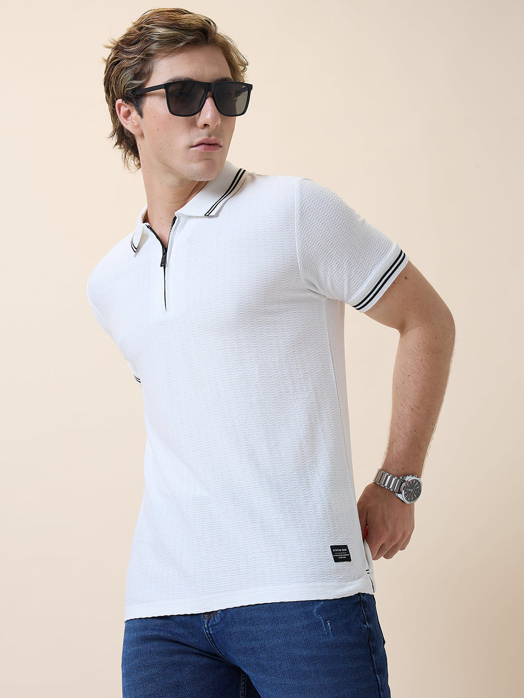 Men's Solid Polo Collar Half Sleeves Regular Fit T-shirt