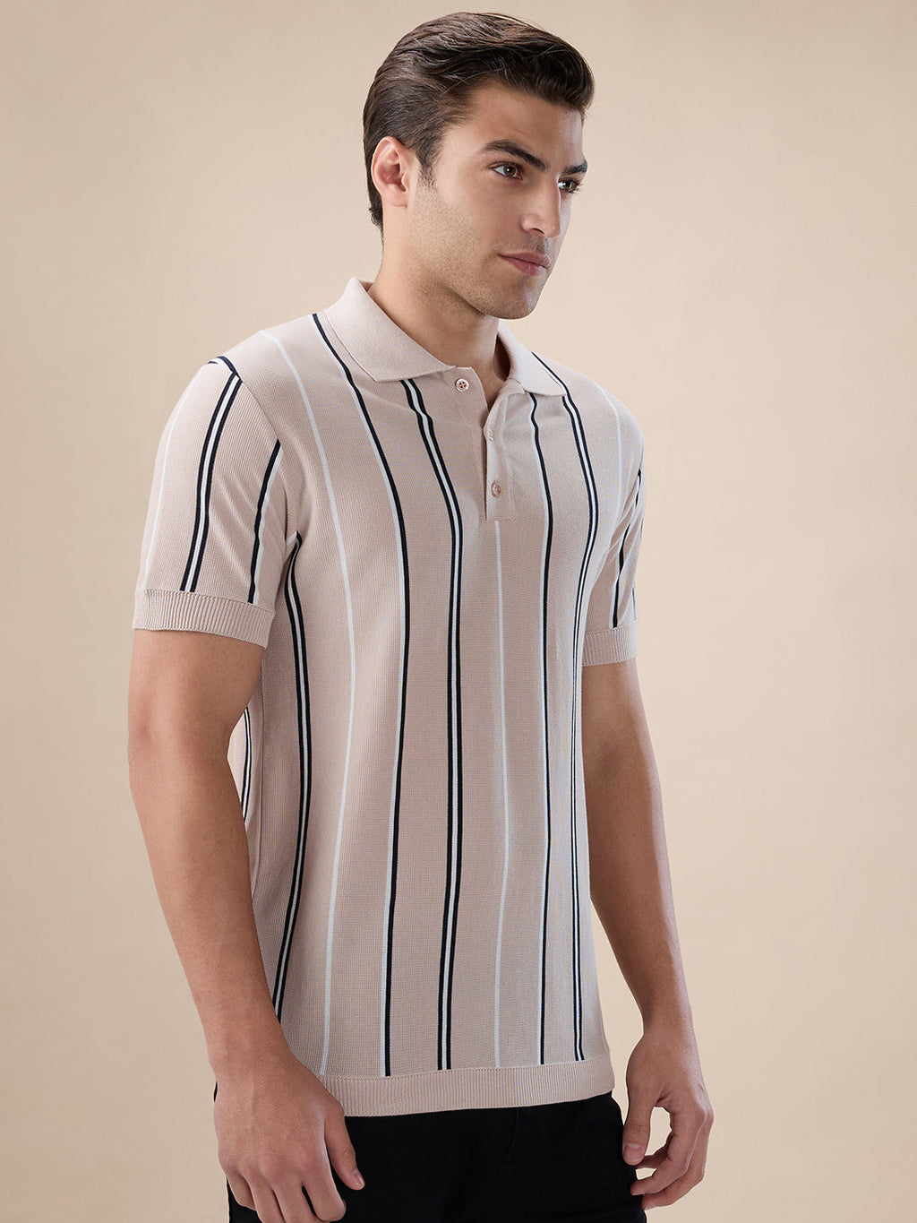 Beige Striped Polo