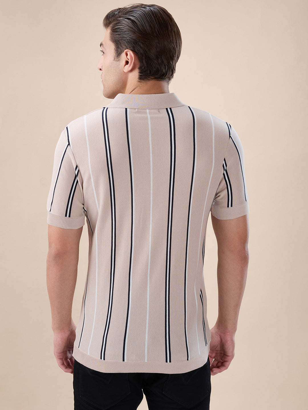 Beige Striped Polo