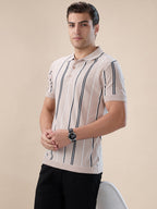Beige Striped Polo
