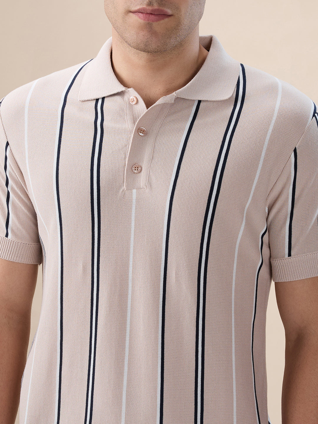 Beige Striped Polo