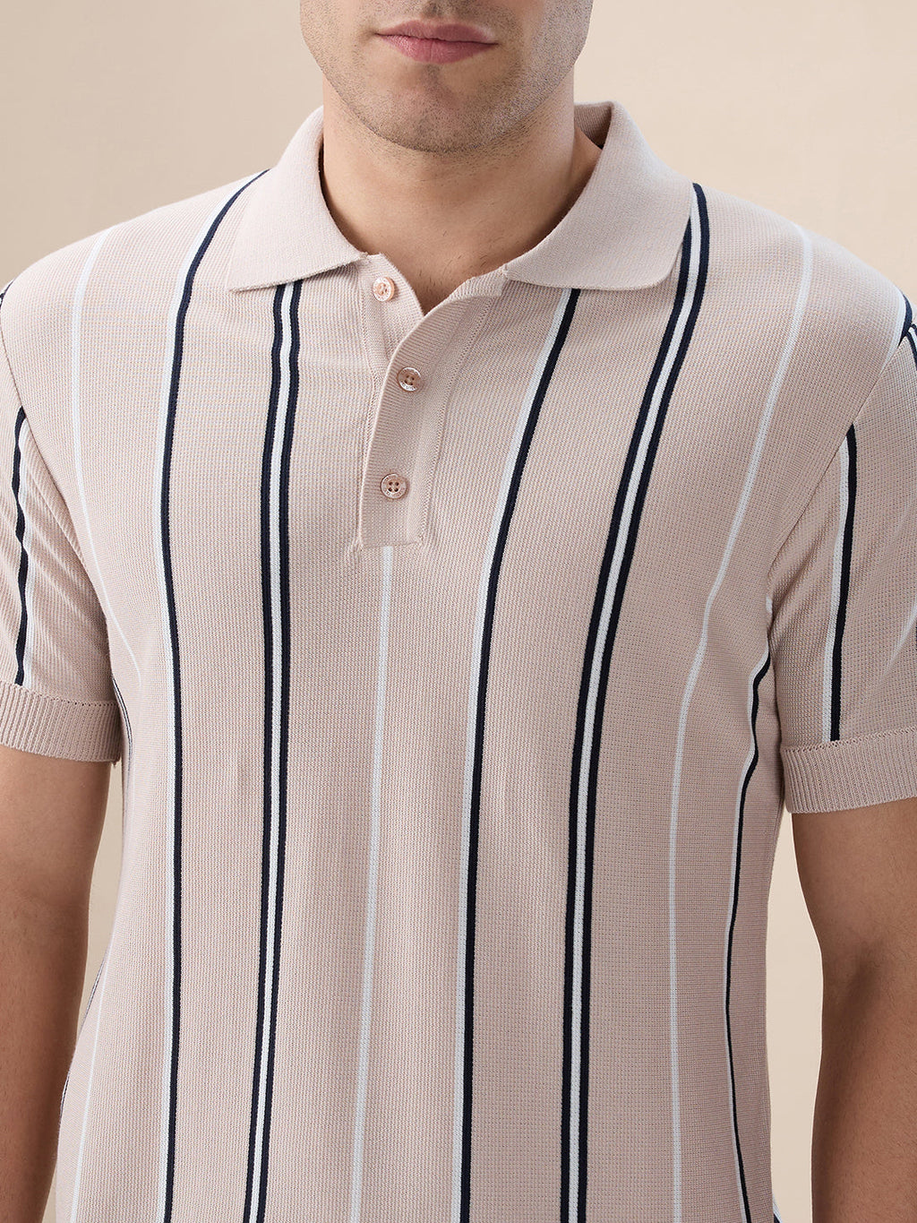Beige Striped Polo