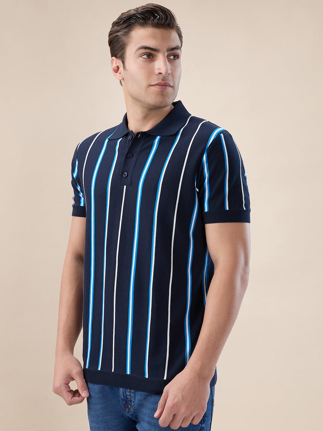 Navy Striped Polo