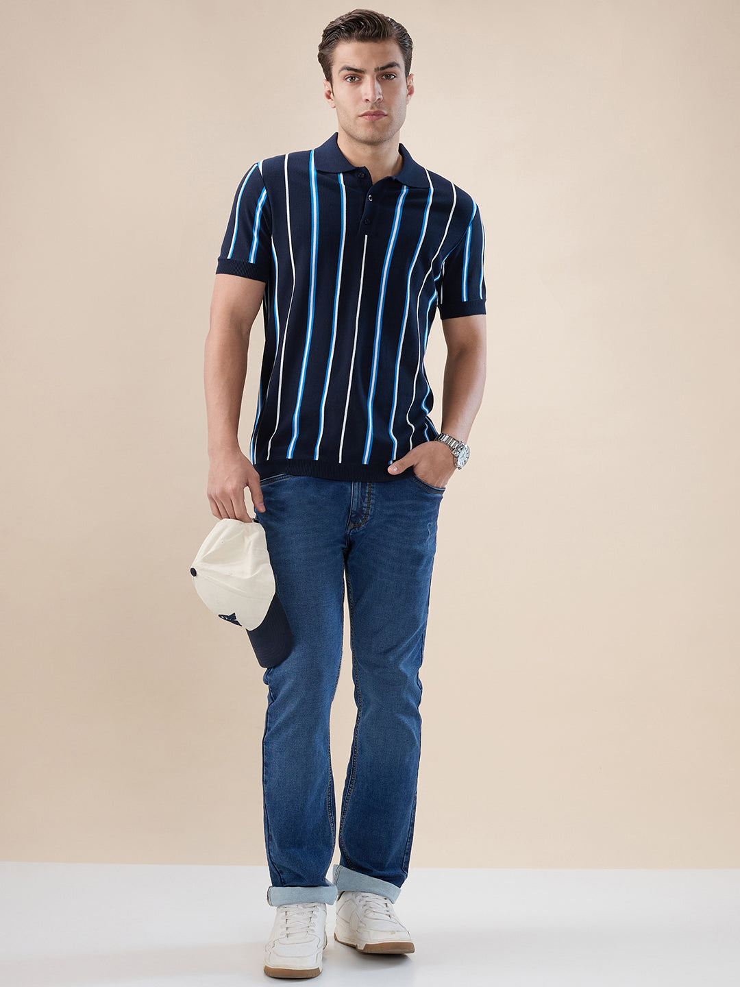 Navy Striped Polo