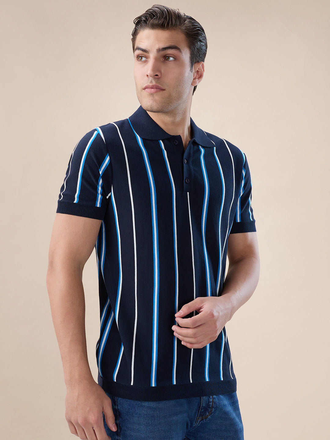 Navy Striped Polo