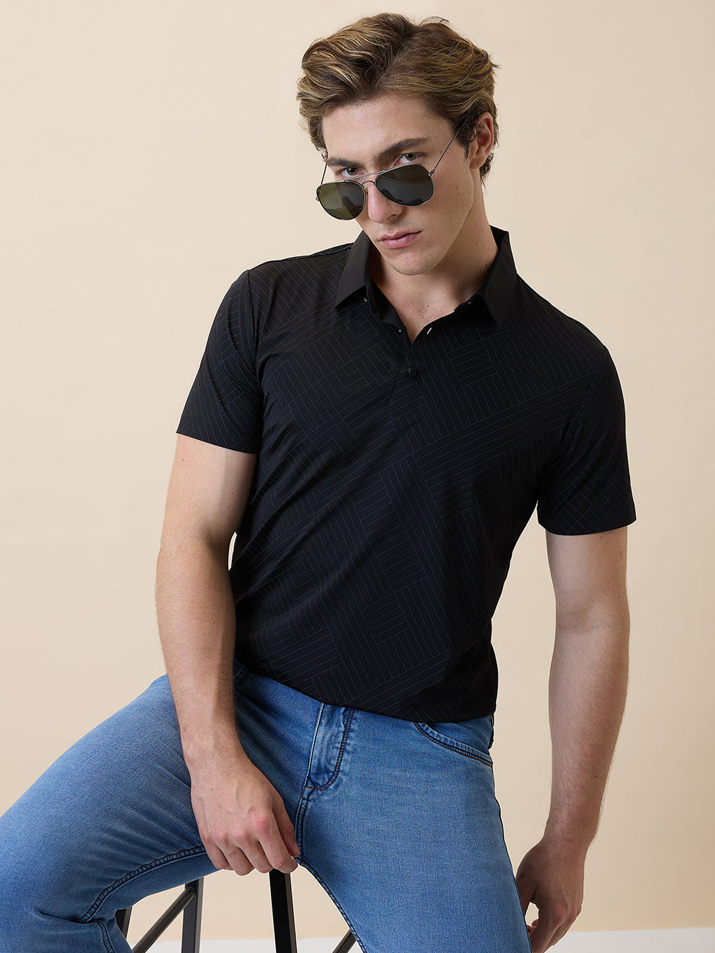 Men's Premium Printed Polo Collar Half Sleeves Regular Fit T-shirt