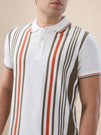 Off White Striped Polo