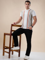 Off White Striped Polo