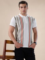 Off White Striped Polo