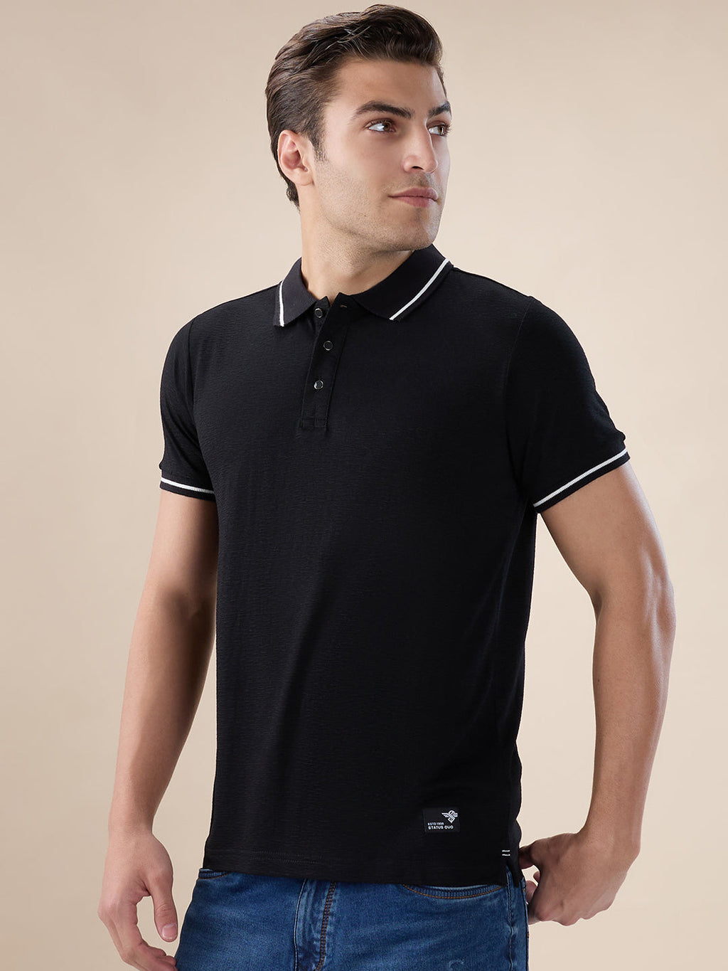 Black Textured Regular Polo